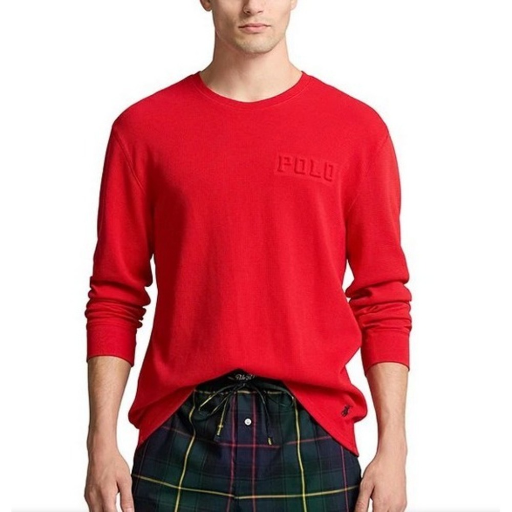 Polo Ralph Lauren Crewneck Logo Waffle-Knit Sleep Shirt, Red, Sz L